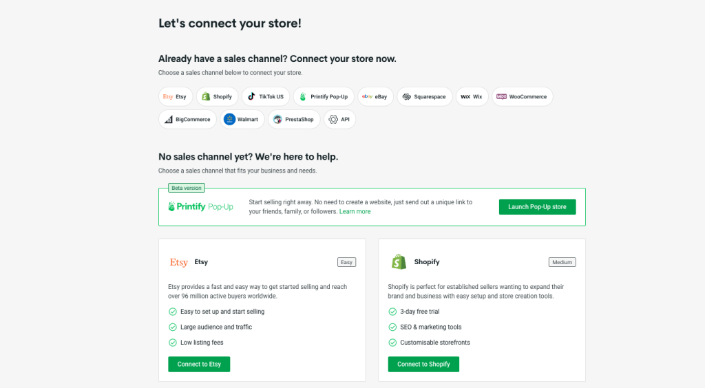 Printify integration to different sales channel